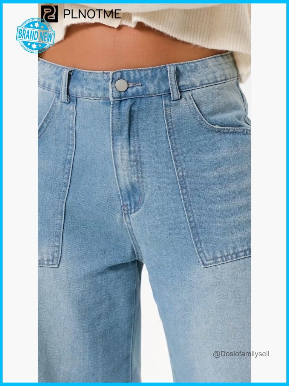 Baggy Cuffed Boyfriend Jeans Casual Straight Leg Denim Pants with Pockets - Picture 7 of 7